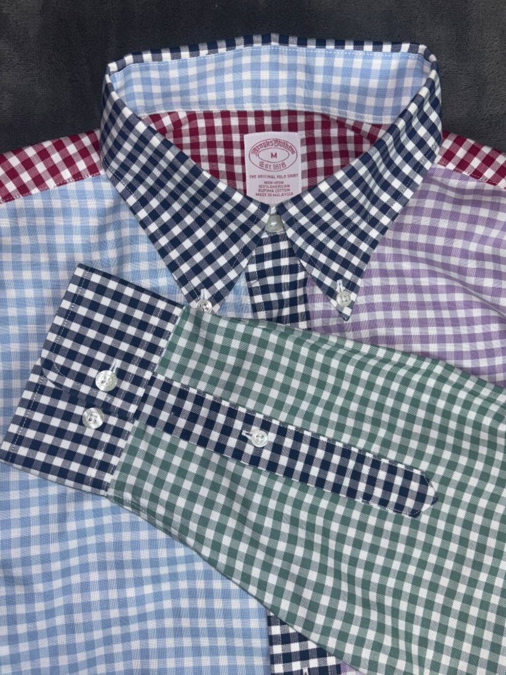 Brooks Brothers Original Polo Shirt Colorblock Gingham Check Cotton Mens Preppy